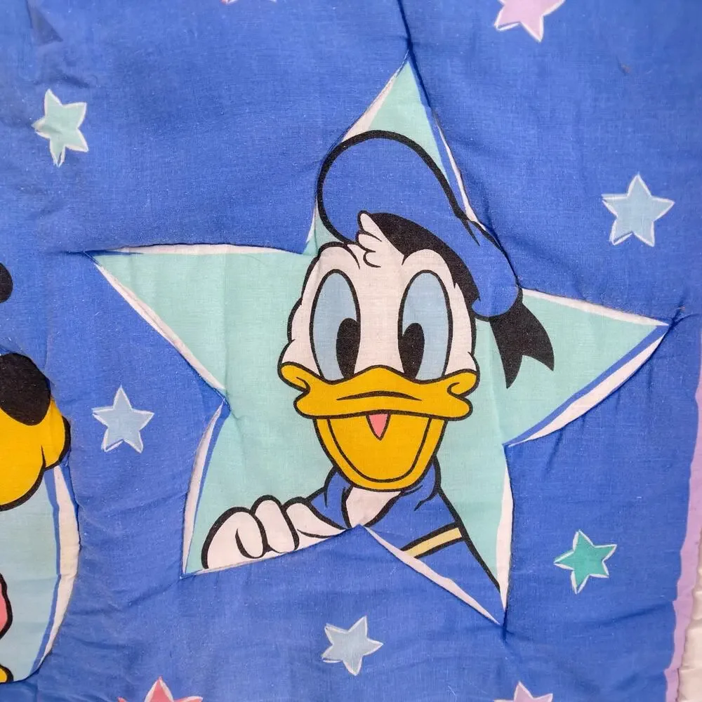 Vtg Disney Babies Quilt Mickey Minnie Stars Hearts Shapes Nursery Baby Blanket